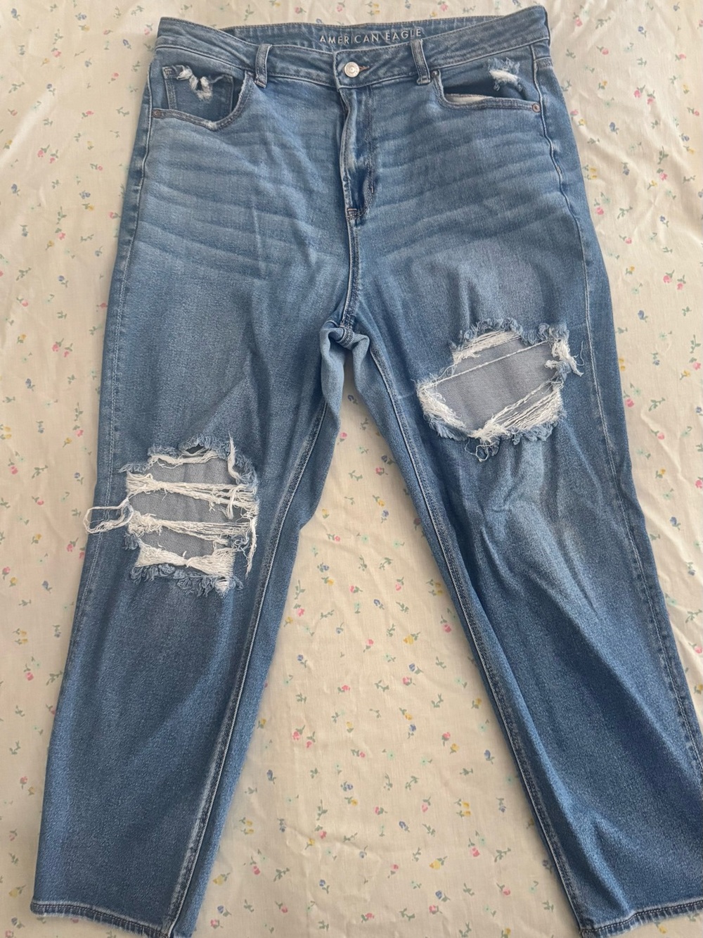 American Eagle Outfitters Medium Blue Ripped High-Rise Jeans